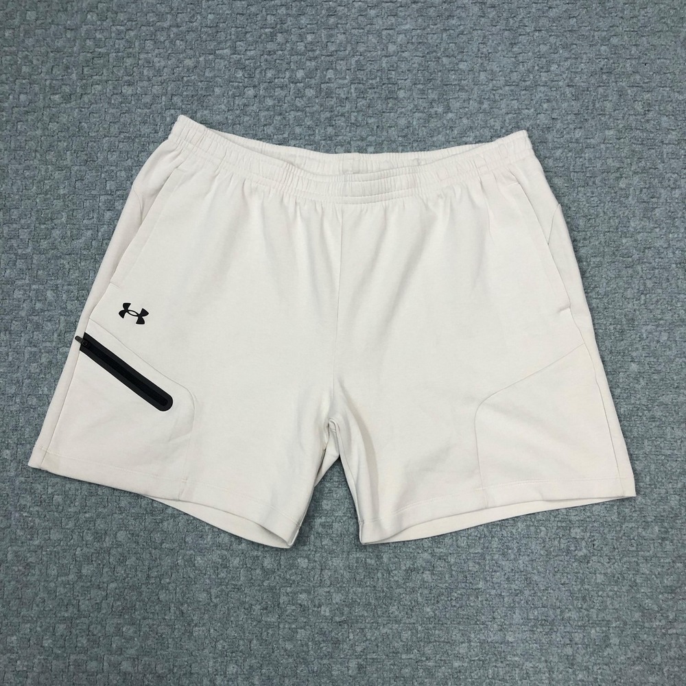 Under Armour Shorts Mens 2XL White Knit Stretch Athletic Zip Pocket Gym Training